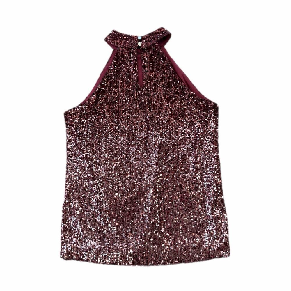 Cable & Gauge NEW Wine Maroon Sequin Halter Neck Glam Party Night Out Disco Top - Picture 8 of 10